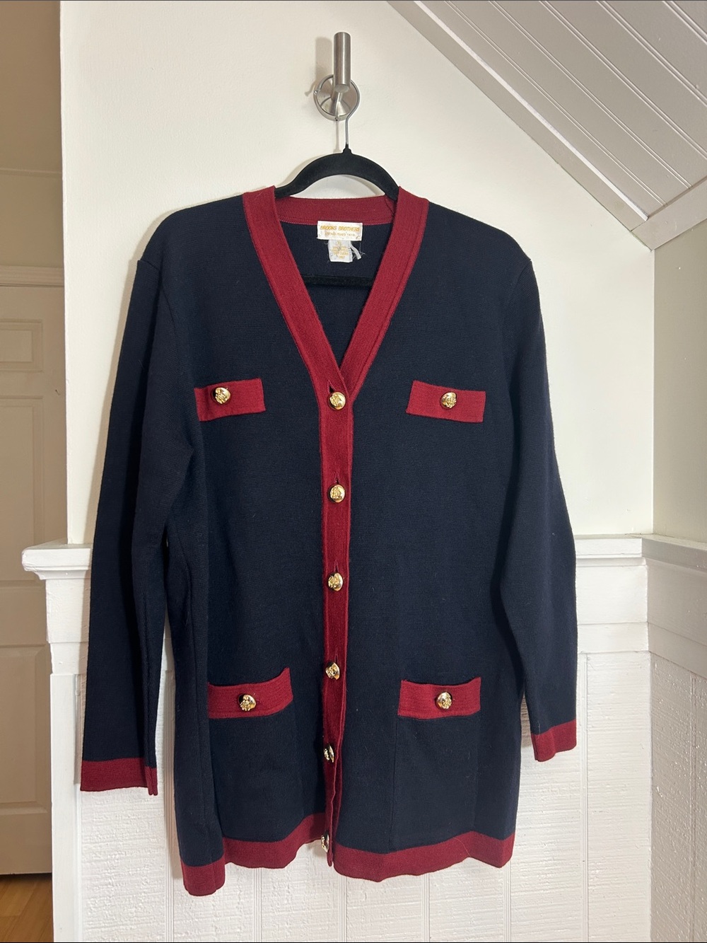 Vintage Brooks Brothers Wool Blend Nautical Button Up Sweater size XL